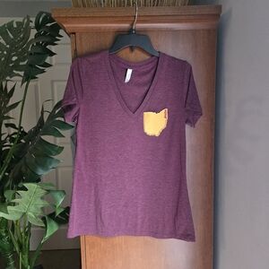 Bella Canvas Purple V-Neck Tee with Yello Ohio Pocket